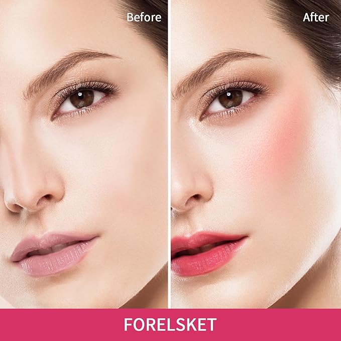 Blush Stick, Cream Blush for Cheeks and Lip Tint, Dewy Finish, Buildable & Blendable Color, Lightweight & Long-Lasting Formula | Forelsket-Cool Pink & Angled Blush Brush（0.53fl.oz）-VivaGrace Women