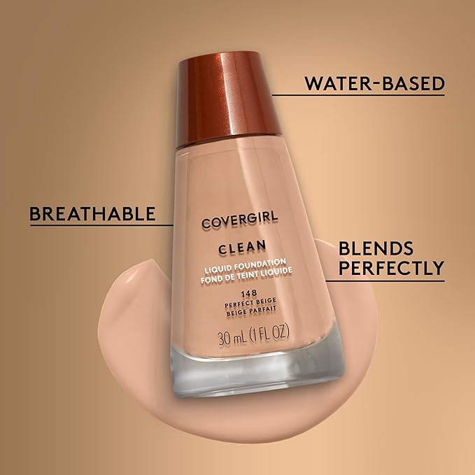 COVERGIRL Clean Liquid Foundation, Perfect Beige 148, Pack of 1-VivaGrace Women