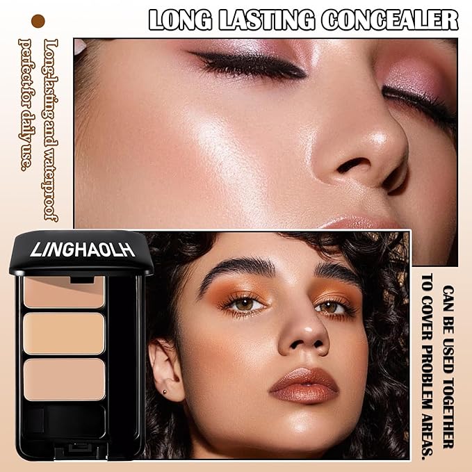 3 Colors Corrector Palette,Full Coverage Cream Concealer Liquid Foundation with Brush,Waterproof Color Correcting Concealer Long Lasting Foundation Contour Makeup Palette for Women-VivaGrace Women
