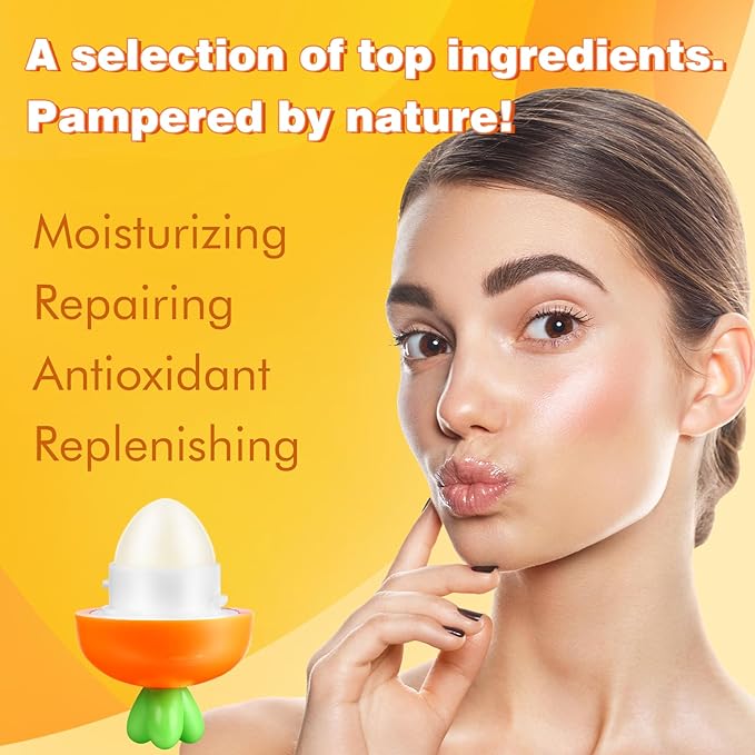KISSIO Lip Balm,Carrot Lip Balm,Lip Care with B5 Panthenol,Macadamia Seed Oil and Olive Oil,Moisturize and Soothe Dry Chapped Lips,Make Lips Soft,Cruelty Free,0.12 oz(03#Carrot)-VivaGrace Women