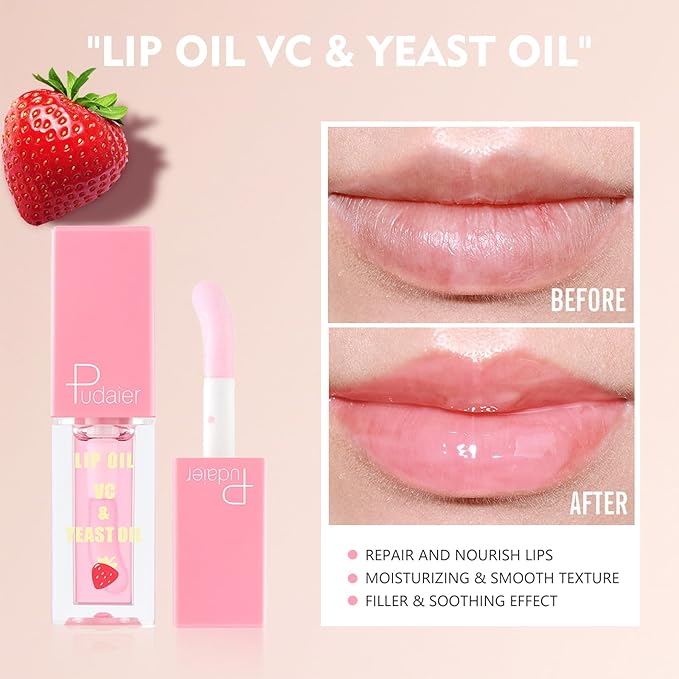 Pudaier 3Pcs Lip Care Kit with Coconut Lip Mask Caramel Lip Scrub Strawberry Lip Oil for Shiny and Nourishing Lips, Dry Lips Treatment, Moisturizing Lip Care For All Day Hydration-VivaGrace Women