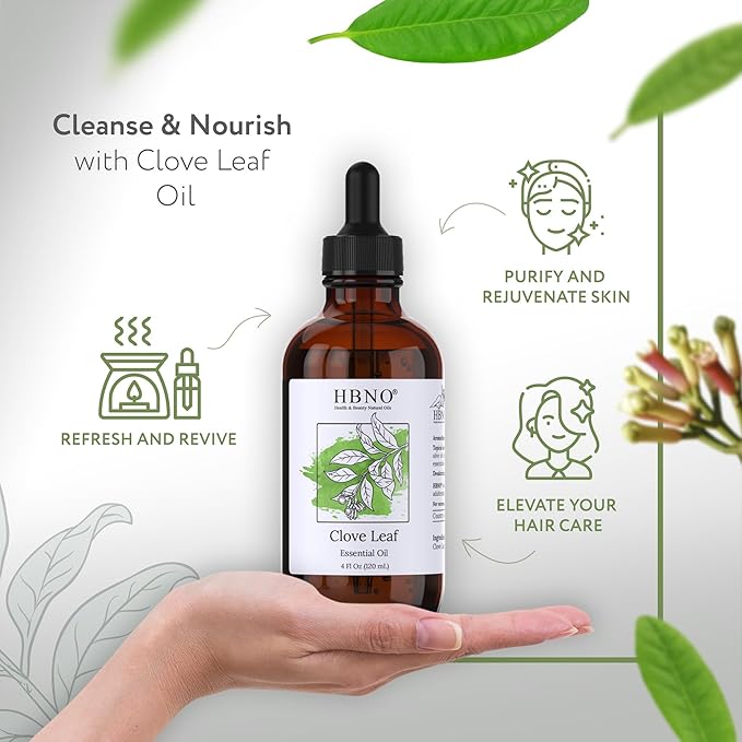 HBNO California Bottled Clove Leaf Essential Oil 4 fl oz (120ml) Value Size - Natural Clove Leaf Oil - Perfect for Cleaning, Aromatherapy, DIY, Soap & Diffuser-VivaGrace Women