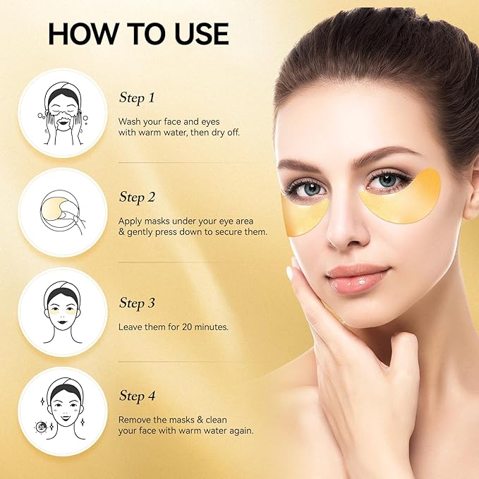 Under Eye Patches for Dark Circles and Puffiness, 60Pcs Under Eye Mask for anti Wrinkles & anti Aging, 24K Gold Eye Gel Pads with Collagen to Reduce Eye Bags, Puffy Eyes Treatment, Hydrating Eye Mask-VivaGrace Women