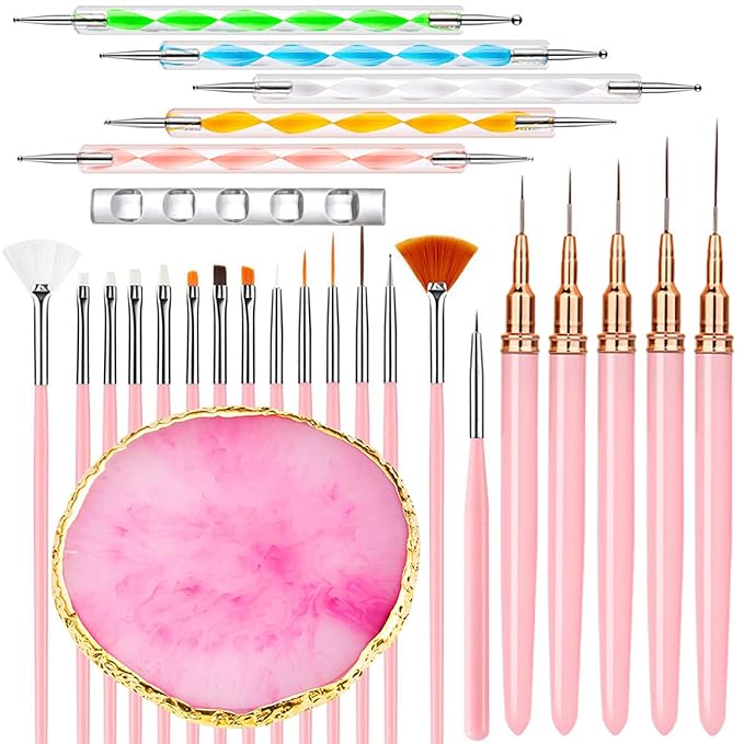 Nail Art Tools 27Pcs Set,Nail Art Brush,Resin Nail Art Palette,5 Pcs Nail Art Pens Liner Brush,2-way Acrylic Silicone Engraving Pen Dotting Pen Tools Nail Art Kit for Nail Art DIY-VivaGrace Women