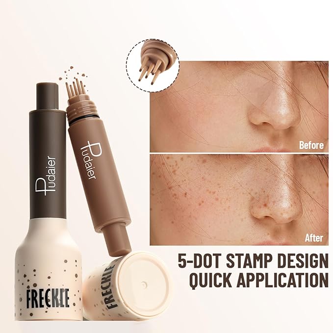 Freckle Stamp Pen, Fake Freckles Stain Marker,5-Dot Faux Liquid Freckle Stamp Cushion for Natural and Lifelike Sunkissed Makeup,Quick Dry Long-Lasting Face Freckle Pencil Tool,04#Caramel-VivaGrace Women
