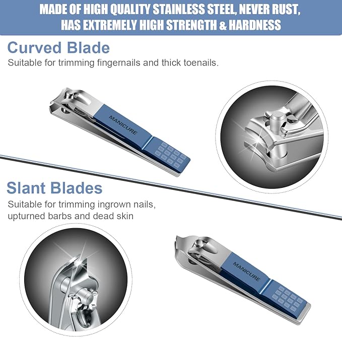 Manicure Set Professional Nail Clippers Pedicure Kit, 16 pcs Stainless Steel Nail Care Tools Grooming Kit with Luxurious Travel Leather Case for Thick Nails Men Women Gift (Blue)-VivaGrace Women