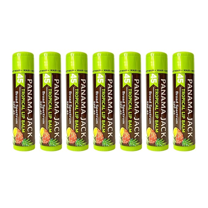 Panama Jack Sunscreen Lip Balm - SPF 45, Broad Spectrum UVA-UVB Sunscreen Protection, Prevents & Soothes Dry, Chapped Lips, Tropical, 7-pack-VivaGrace Women