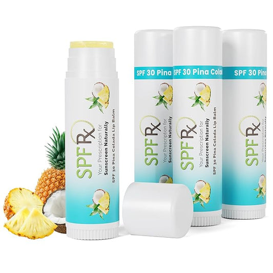 SPF Rx, SPF 30 Pina Colada Sunscreen Lip Balm Broad Spectrum Protection, Rapid Relief for Dry Chapped Lips, Superior Protection Against UVA & UVB Rays - 0.15 oz, (4 Pack)-VivaGrace Women