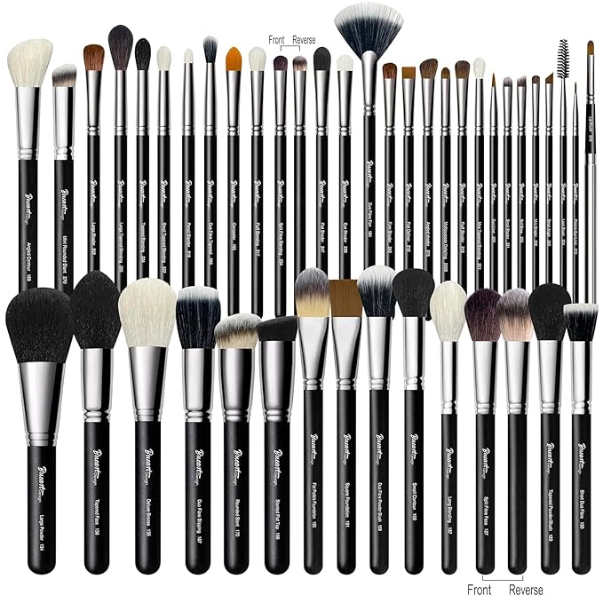 Makeup Artist MUST HAVES 42Pcs Makeup Brushes Set with Real Natural Goat Hair By BUEART DESIGN (42Pcs Matte Pearl Black)-VivaGrace Women