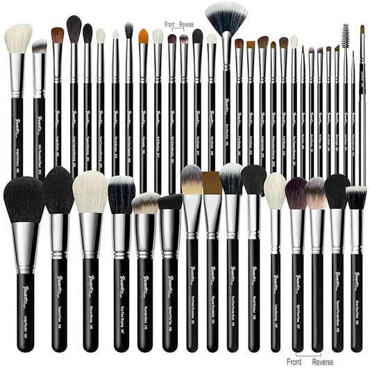 Makeup Artist MUST HAVES 42Pcs Makeup Brushes Set with Real Natural Goat Hair By BUEART DESIGN (42Pcs Matte Pearl Black)-VivaGrace Women