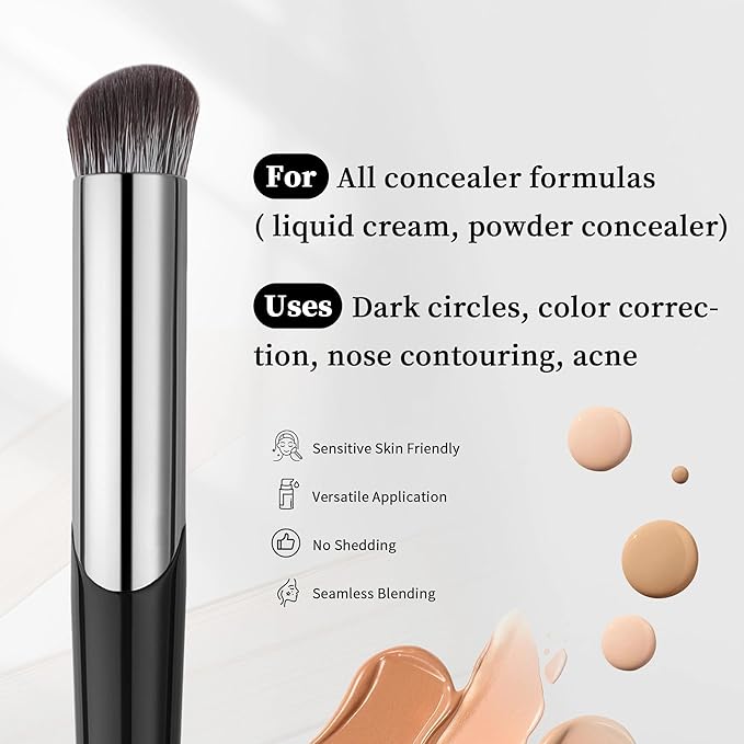 DUcare Concealer Brush Under Eye, Angled Small Nose Contour Brush, Mini Thin Slanted Foundation Dark Circles Puffiness, Puffy Face Eyebrow Eyes, Liquid Cream Blending-VivaGrace Women