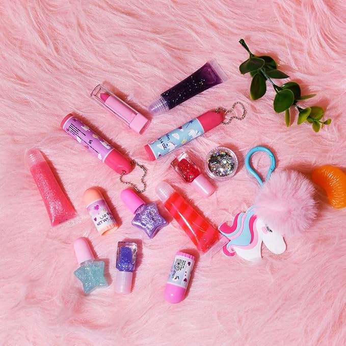 M&U 13Pcs Lip Balm and Nail Polish Gift Set for Kids Age 6-12, Abssorted Favors Moisturizing Lip Care Balm Tubes for Girls and Women, Washable Real Makeup Safe & Non-Toxic-VivaGrace Women