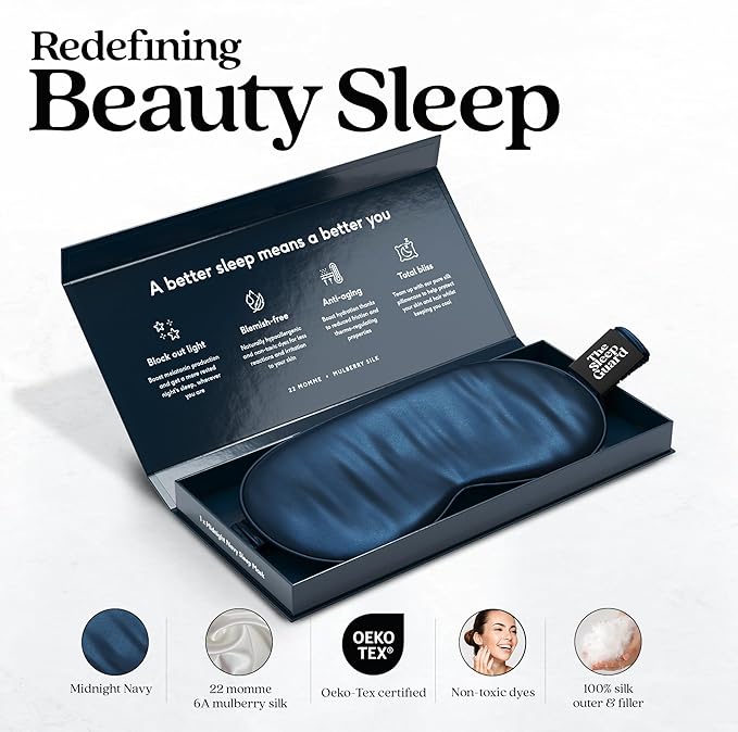 Pure Silk Sleep Mask [100% 6A Mulberry Silk, 22 Momme] Light Blocking Travel Essentials. Eye Masks for Sleeping. Black Oeko-Tex Blindfold. Eye Covers for Men & Women-VivaGrace Women