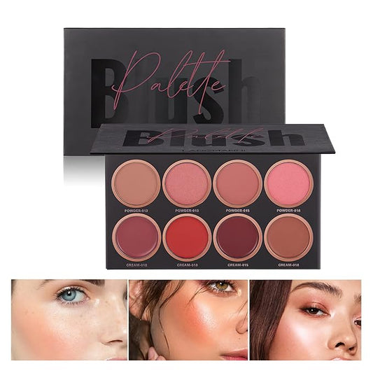 8 Colors Blush and Highlighter Palette, 2-in-1 Contour Makeup Palette, Lightweight, Blendable, Natural Radiance, Face Palette Holiday Gift Set for Women-VivaGrace Women
