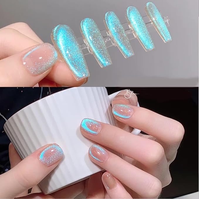 Born Pretty Cat Magnetic Eye Gel Nail Polish Aurora Mermaid Blue Purple Pink Yellow Red Gel Polish Glass Holographic Glitter Gel Nail Polish for Nail Art Manicure Salon DIY 6PCS 7ML-VivaGrace Women