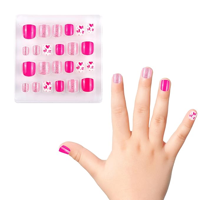 Kids Press on Nails Children Fake Nails 72PCS Artificial Nail Tips Adhesive Full Cover Short False Fingernails for Girls Kids Nail Decoration (Starry Heart Ice Cream)