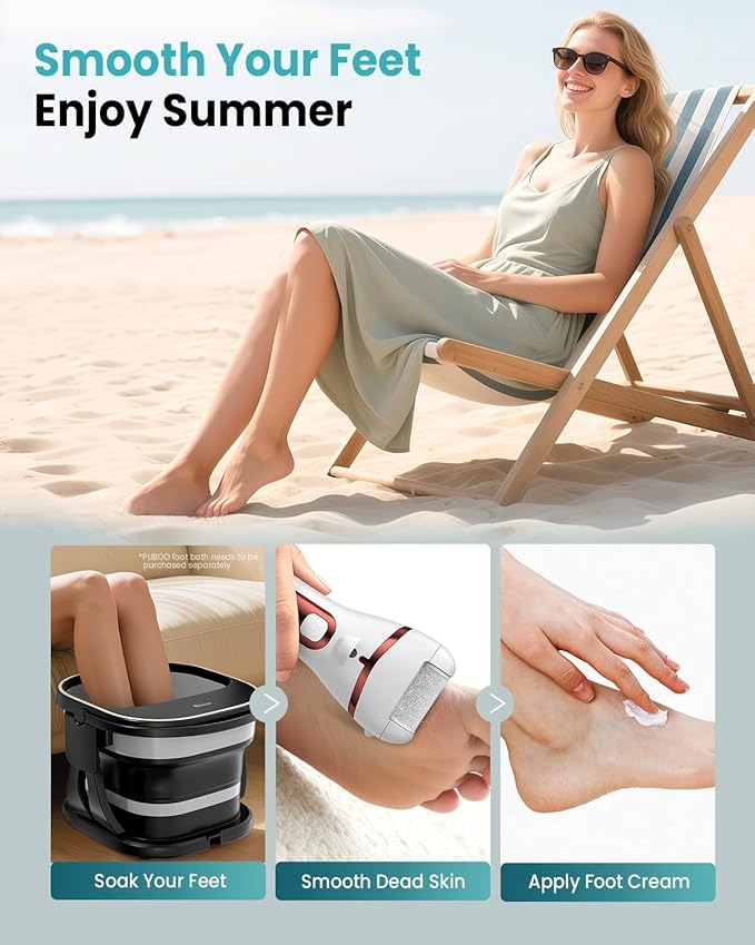 PUBOO Foot Callus Remover Electric 10000 RPM 3-Speed IPX7 Rechargeable Pedicure Kit for Hard Skin Women & Men. Portable Multi-Roller File Grinder Sander Scrubber with LED Display for Wet & Dry Feet-VivaGrace Women