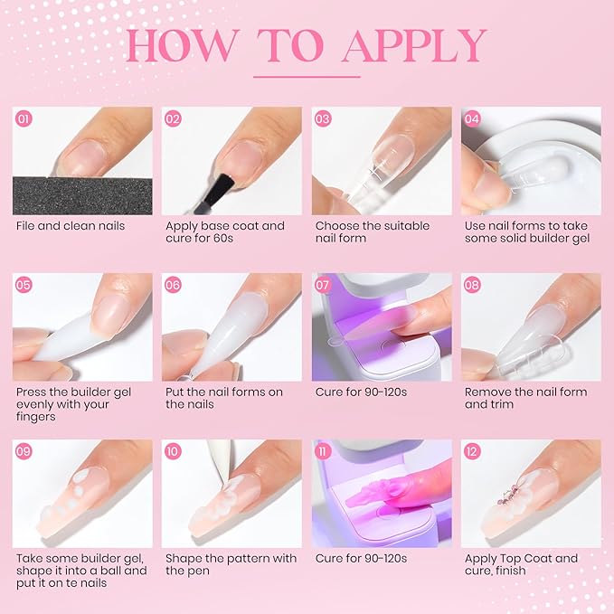 MIZHSE Solid Nail Builder Gel, 2.1 oz 60g Pink Builder Gels for Nails Non-Sticky Solid Builder Extensions Hard Gel with 24pcs Dual Forms and Silicone Pen 3D Art Manicure Set-VivaGrace Women