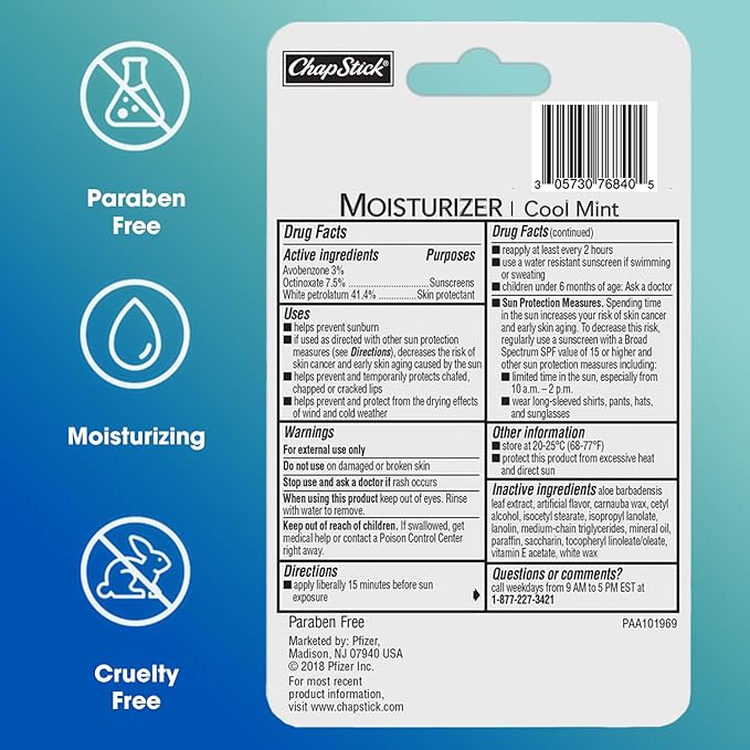 ChapStick Moisturizer 2-in-1 Lipcare SPF 15, Cool Mint, 3-Pack – Sunscreen Lip Balm with Aloe Vera and Vitamin E, 0.15 Ea-VivaGrace Women