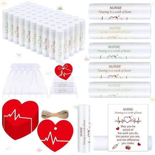 50 Sets Nurse Lip Balm Gifts Bulk Moisturizing Nurse Lip Balm with 50 Organza Drawstring Gift Bags 50 Tags Nurse Day Nurse Week Nurse Student Graduate Appreciate Gifts Bulk(Nurse)-VivaGrace Women