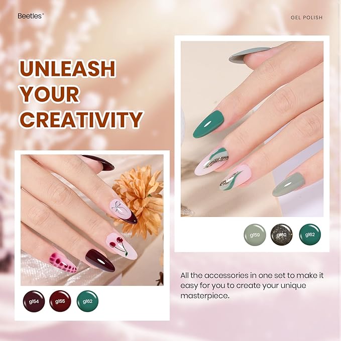 Beetles Fall Gel Nail Polish Set – 20 Colors Brown Burgundy Red Green Orange Glitter Winter Gel Polish, Soak Off UV LED Gel Polish Kit with Base Coat Glossy Matte Top Coat Manicure Gift for Women-VivaGrace Women