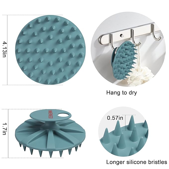 Scalp Massager Shampoo Brush, Wet & Dry Manual Scalp Care Head Scrubber Hair Washing, Soft Silicone Bristles, for Hair Growth, Dandruff Removal, Comfortable for All Hair Types (Dark Green+Gray)-VivaGrace Women