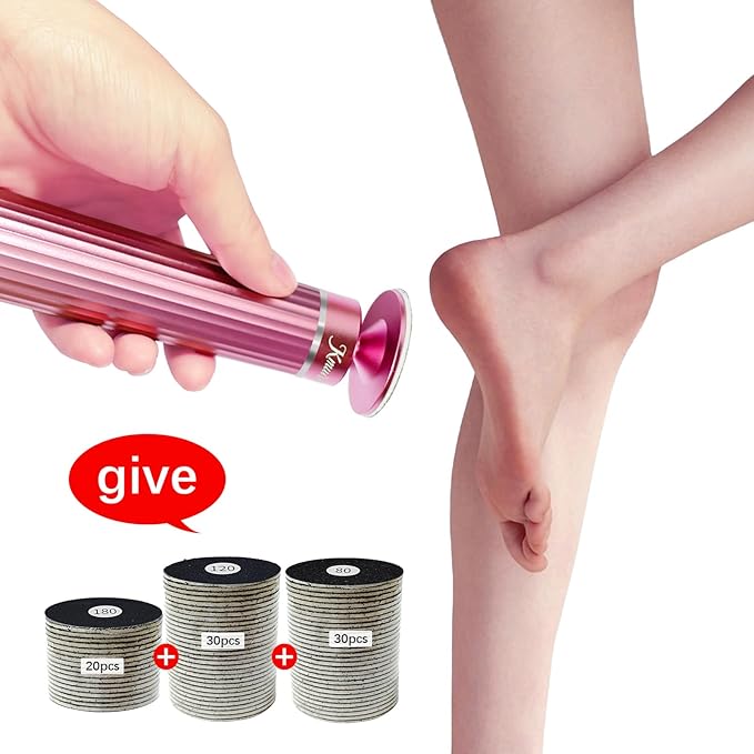 5.3'' Electric Foot Callus Remover with 80pcs Sandpaper Discs & Brush, Professional Aluminum Ergonomic Pedicure Tool, Stepless Speed & Reverse Control for Dead Skin Removal (Pink)-VivaGrace Women