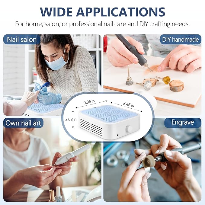 LIONVISON Nail Dust Collector for Salons: Manicure Pedicure Tool for Beginners DIY Nail Tech With Reusable Filter-VivaGrace Women