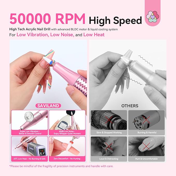 SAVILAND Electric Nail Drill Professional: 50000 RPM Electric Nail File Rechargeable Cordless Nail Drill Kit with Ceramic Drill Bits for Quick Acrylic Nail Removal Ambient Light Leopard Heart Print-VivaGrace Women