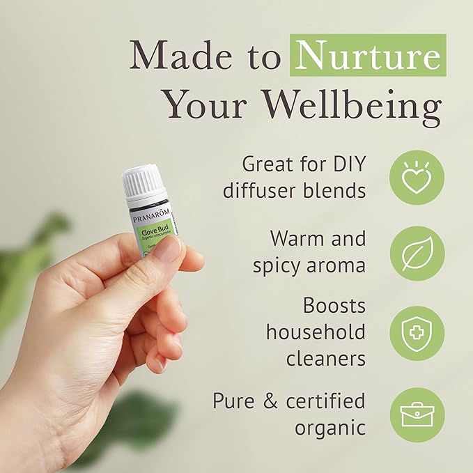 Pranarom USDA Certified Organic Clove Essential Oil (5ml), 100% Pure Undiluted Therapeutic Grade from Sri Lanka & Madagascar for Aromatherapy, Diffuser, Immune Support, DIY Cleaning, Warm Scent-VivaGrace Women