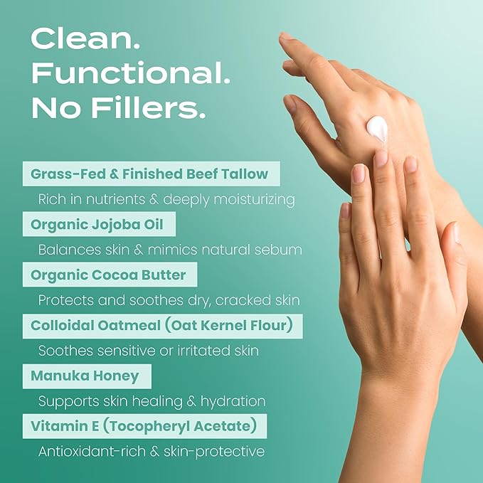 Body Restore Grass Fed Whipped Beef Tallow for Skin, Face, Body, Dry Skin - with Manuka Honey, Jojoba Oil, Birthday Gifts for Women, Men, Travel Essentials, Self Care - Eucalyptus-VivaGrace Women