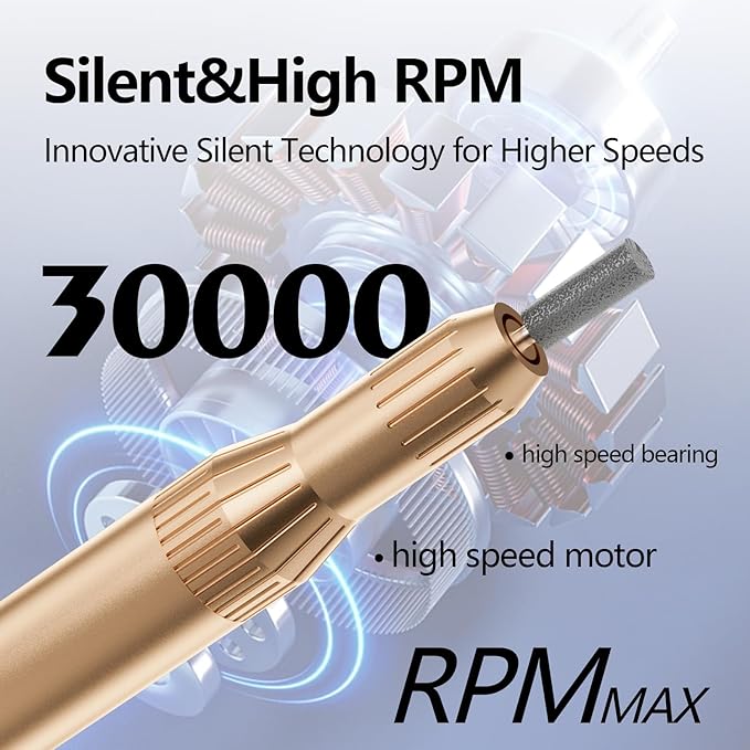 Electric Nail Drill Professional Machine Efile Manicure Pedicure Tools Portable File for Acrylic Gel Dip Powder Nails Salon Use Manicure Pedicure Nail Supplies (Gold)-VivaGrace Women