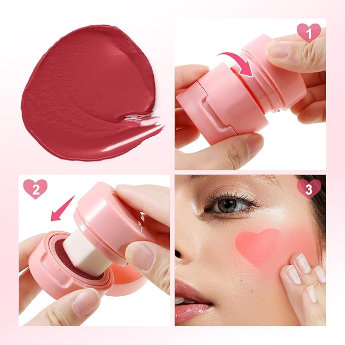 Boobeen Liquid Blush for Cheeks, Buildable & Blendable Face Blusher, Cheek Stamp Blush with Heart-shaped Applicator, Lightweight Air Cushion Blush for Velvet Matte Finish-VivaGrace Women
