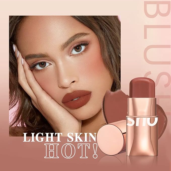 Cream Blush Stick for Cheeks Makeup,Waterproof Blush Face Stick Multi-Use Lip and Cheek Tint,Matte Finish Lightweight Easy to Blend Natural Cream Blusher Makeup for All Skin Tones- Rose Red-VivaGrace Women