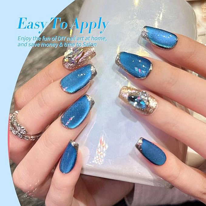 Born Pretty Gel Nail Polish Blue Series,Jelly Transparent,Cat Magnetic Eye,Shimmer Glitter Holographic Blue Gel Polish Kit for Salon Manicure and Nail Art DIY at Home 6Colors-VivaGrace Women