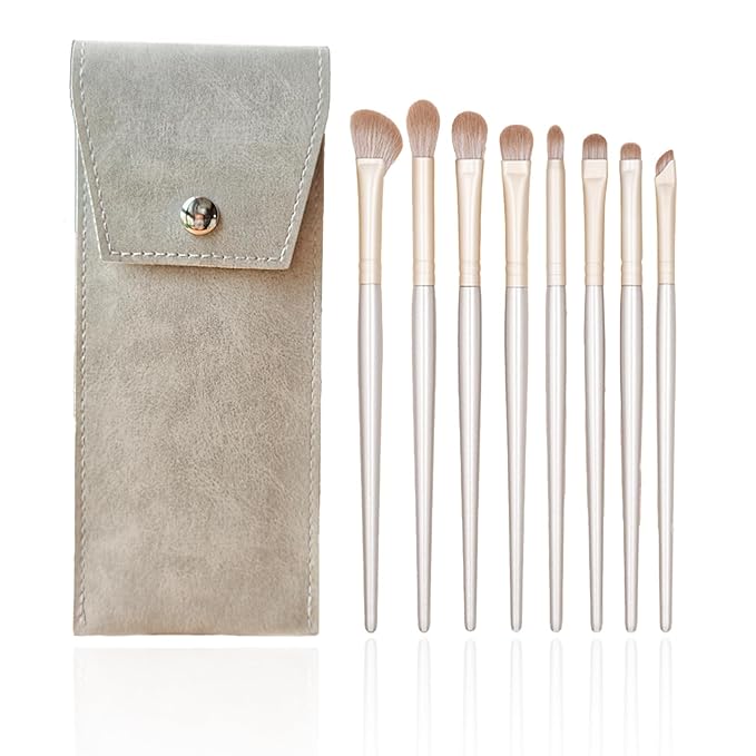 Eyeshadow Makeup Brushes Set with Case 8 PCS Soft Synthetic Hairs Eye Makeup Brushes for Blending Eyebrow Eyeliner Eyeshadow （Silver）-VivaGrace Women