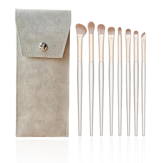 Eyeshadow Makeup Brushes Set with Case 8 PCS Soft Synthetic Hairs Eye Makeup Brushes for Blending Eyebrow Eyeliner Eyeshadow （Silver）-VivaGrace Women