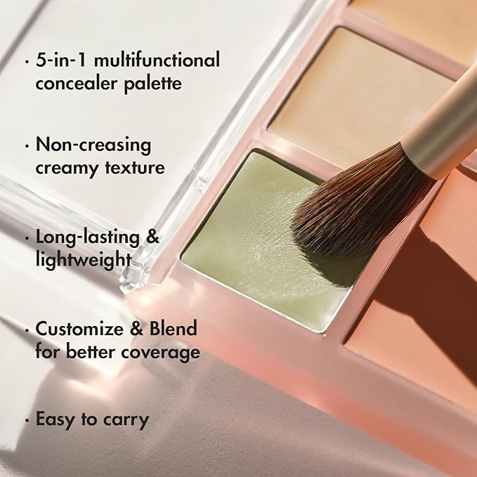 LUNA Conceal Blender Palette 5-in-1 Color Correcting and Concealing Makeup with Beige, Green, Vanila, Medium Peach and Pure Bright Buildable Coverage for Redness, Dark Circles and Blemishes-VivaGrace Women