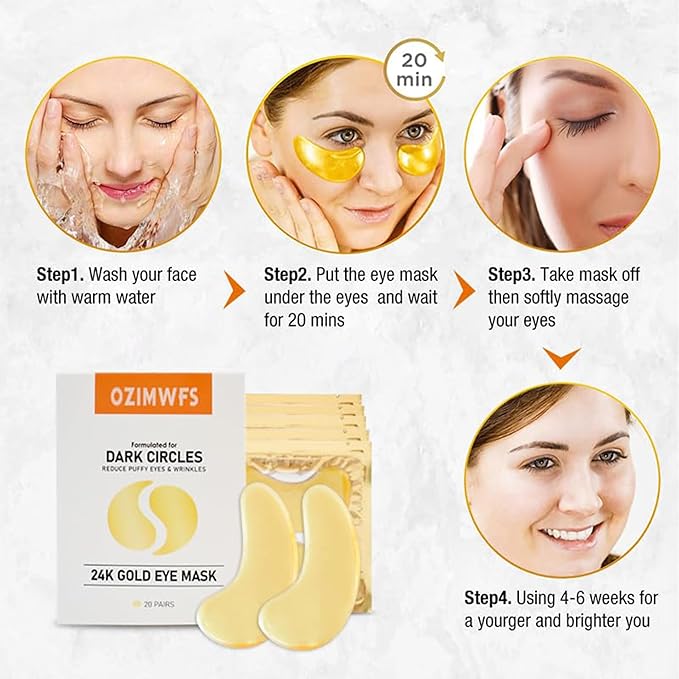 Organic 24K Gold Eye Mask with Collagen. Treatments reduce Puffy Eyes and Dark Circles Reduce Wrinkles and Fine lines-VivaGrace Women