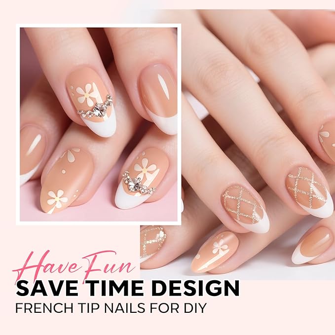 modelones Press on Nails, 150 Pcs French Tip Press on Nails, NailBoxie Brown Almond Shape Nail Tips, Natural Salon Finish Fake Nails, Ideal for Wedding, Party, Daily DIY Nail, 15 Sizes-VivaGrace Women