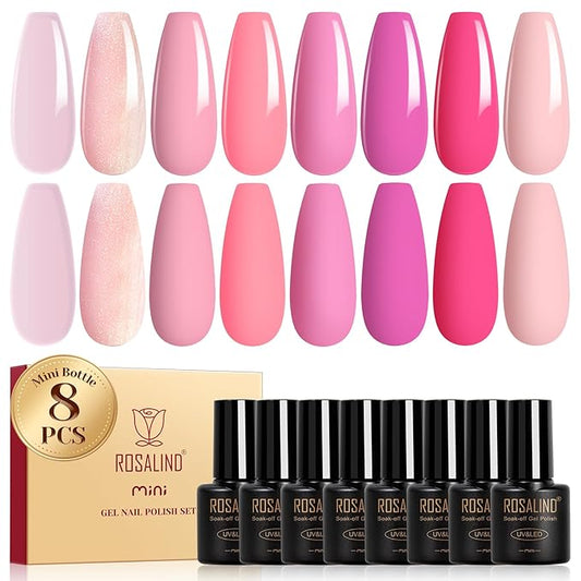 ROSALIND Pink Gel Polish, 8 Colors Hot Pink Light Pink Neon Pink Gel Nail Polish Set Pink Shades Pink Valentine Gel Polish Collection Nail Art Gift DIY at Home-VivaGrace Women