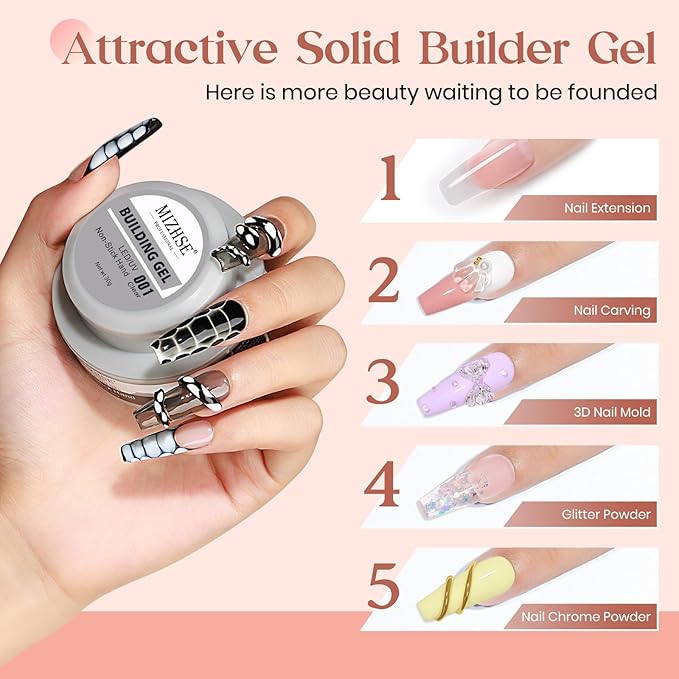 MIZHSE Clear Solid Builder Gel For Nails, 30g Non-Sticky Nail Extension Hard Builder Gel, Nail Strengthen 3D Sculpting Nail Art for Carving Modeling Soak Off Manicure Home-VivaGrace Women
