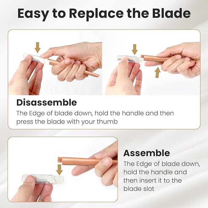 Dermaplaning Tool for Face Exfoliation, with 20 Replaceable Blades, Facial Shaver/Eyebrow Razor, Peach Fuzz Removal Eyebrow Shaper for Women, Easy to Use Dermaplaner Help Exfoliate and Smooth Skin-VivaGrace Women