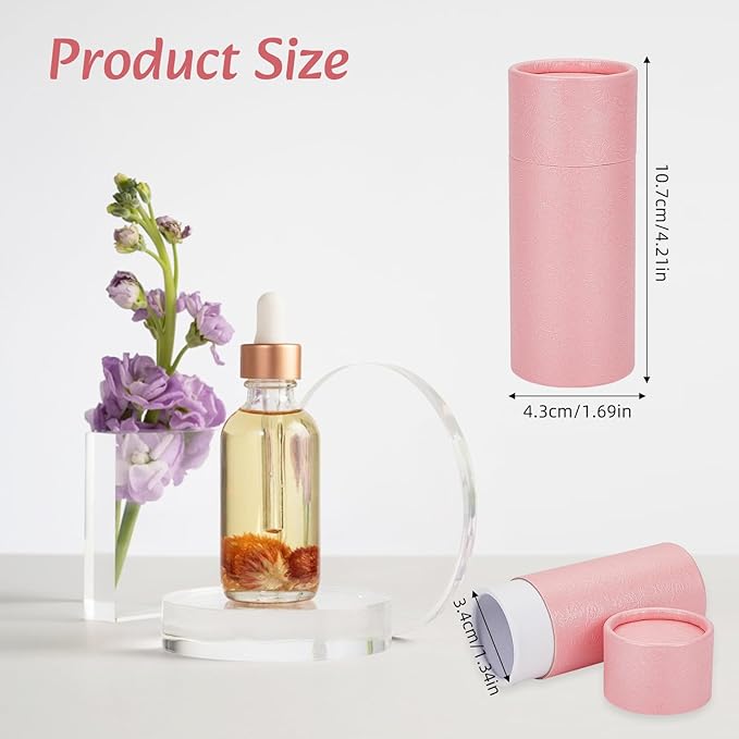 NICENEEDED 10 Pcs 30ml Empty Kraft Paper Jar Tube, Pink Round Paper Cardboard Containers With Lid, Essential Oil Bottle Packaging Case Gift Paper Tube for Pencils Tea Caddy Coffee Cosmetic Crafts-VivaGrace Women