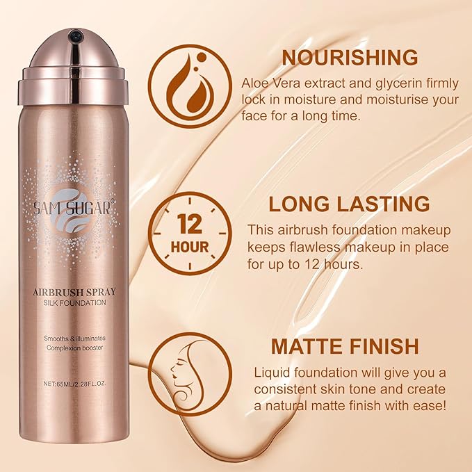 AirBrush Foundation Spray Set, Spray Foundation Makeup and Hydrating Face Primer Kit, Longwear Waterproof Liquid Matte Foundation Mist for Flawless Look, Brush and Sponge Include (#4 Warm Beige)-VivaGrace Women