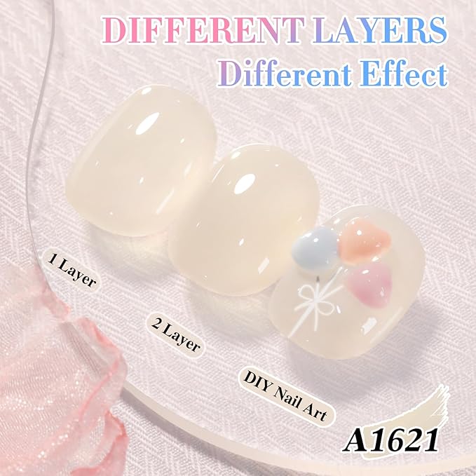 Double Rhythm 0.50 OZ Translucent Gel Polish Same Color Same Bottle Sheer Pastel Neutral Natural Milky 15 ML Jelly UV Nail Art DIY at Home (Beige-A1621)-VivaGrace Women