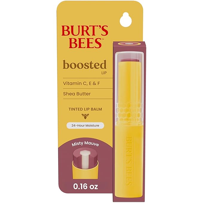 Burt’s Bees Back To School Gift Ideas, Tinted Boosted Balm, Misty Mauve, Hydrating Tinted Lip Balm with Vitamin C, E, and F Core, 24 Hour Lip Moisturizer, 100% Natural Origin, 1 Count, 0.16oz-VivaGrace Women