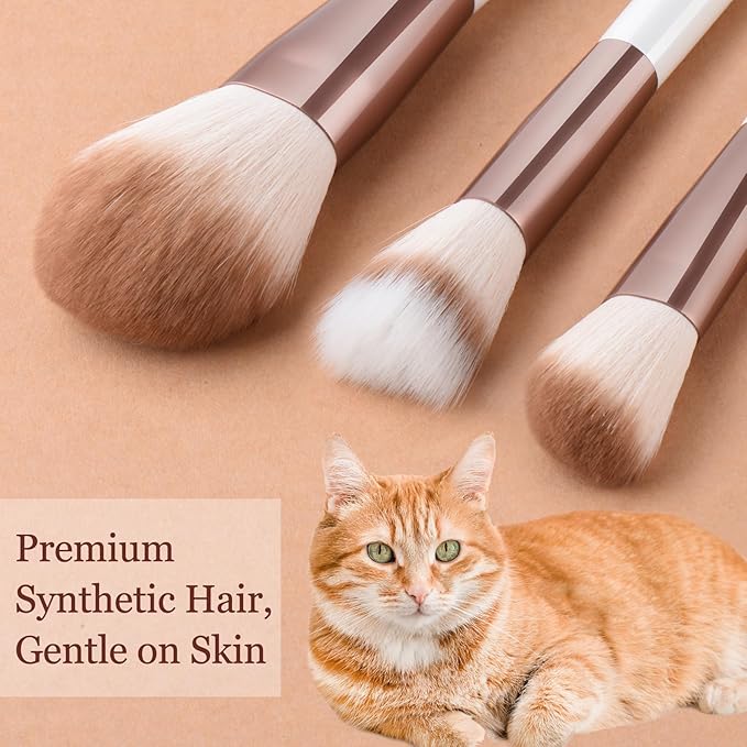 Makeup Brushes Set With Case 10Pcs White Makeup Brush Kit Foundation Eyeshadow Powder Blending Kabuki Eyebrow Eyelash Brushes Cosmetic Brush Travel Kit Gift (White+Brown)-VivaGrace Women