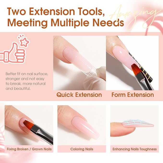 ROSALIND Poly Nail Gel Kit -14 Colors + 75 Nail Art Accessories Kit Nude Pink Series Poly Gel with Big Uv Light 48W and Electric Nail Drill Poly Nail Gel Starter Kit with Everything Gift-VivaGrace Women