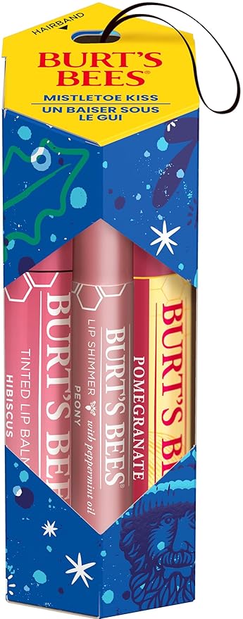 Burt's Bees Mistletoe Kiss Pink, Pomegrante, Peony, Hibiscus Lip Balm and Shimmer Holiday Collection Gift Set of 3-1 Count-VivaGrace Women